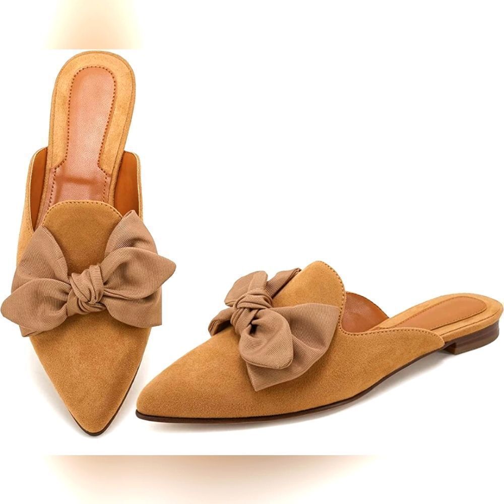 (75-3754) Rilista Bow Mules for Women Slip On Comfortable Pointed Toe Sz…
